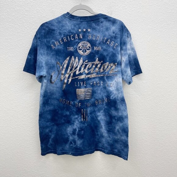 Affliction Home of the Brave Blue Tie Dye Short Sleeve Tee Shirt Mens Large - Picture 1 of 4